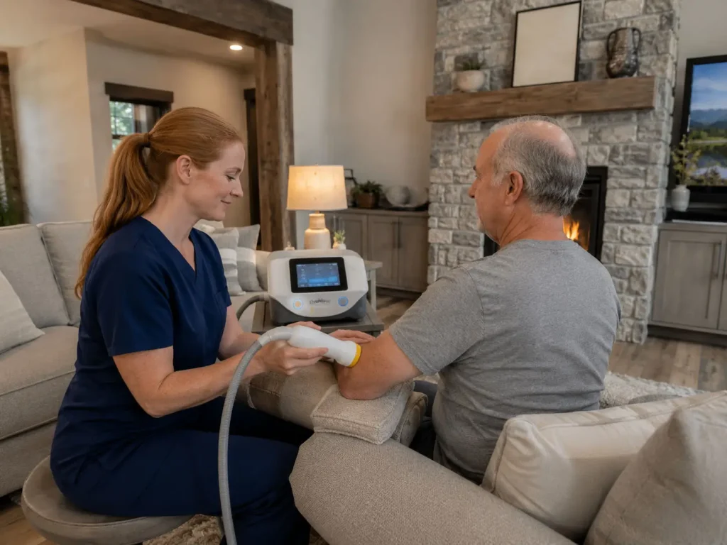 nurse-working-on-elbow-man-health-pluse