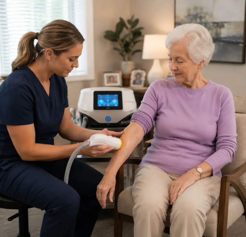 older-woman-softwave-arm-health-plus-mobile